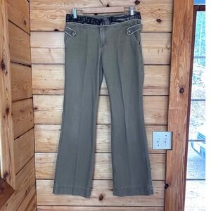 Vintage Flare Utility Pants Low Rise Size 11 Olive Green Tapestry Trim SMART SET